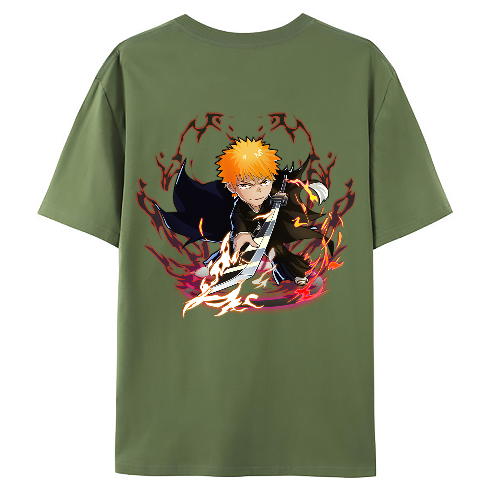 （画像用） ブリーチ 黒崎一護（くろさき いちご）BLEACH Kurosaki Ichigo 綿100％ メンズ半袖Tシャツ（バックプリント） 通気性